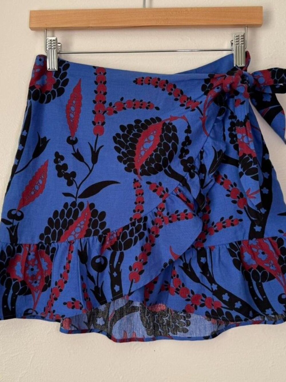 Sézane Camila Floral Cotton Linen Tie Waist Skirt Size XS